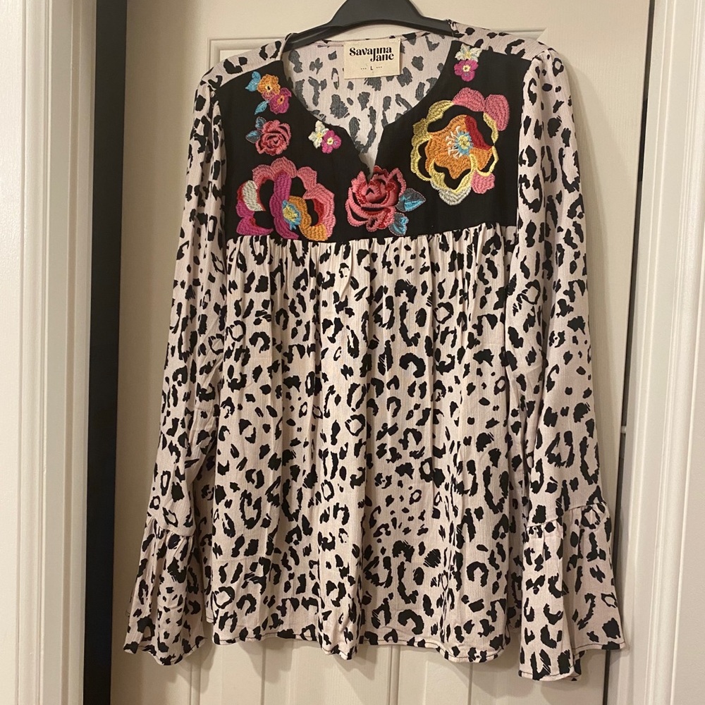 Brand new savanna Jane leopard floral blouse